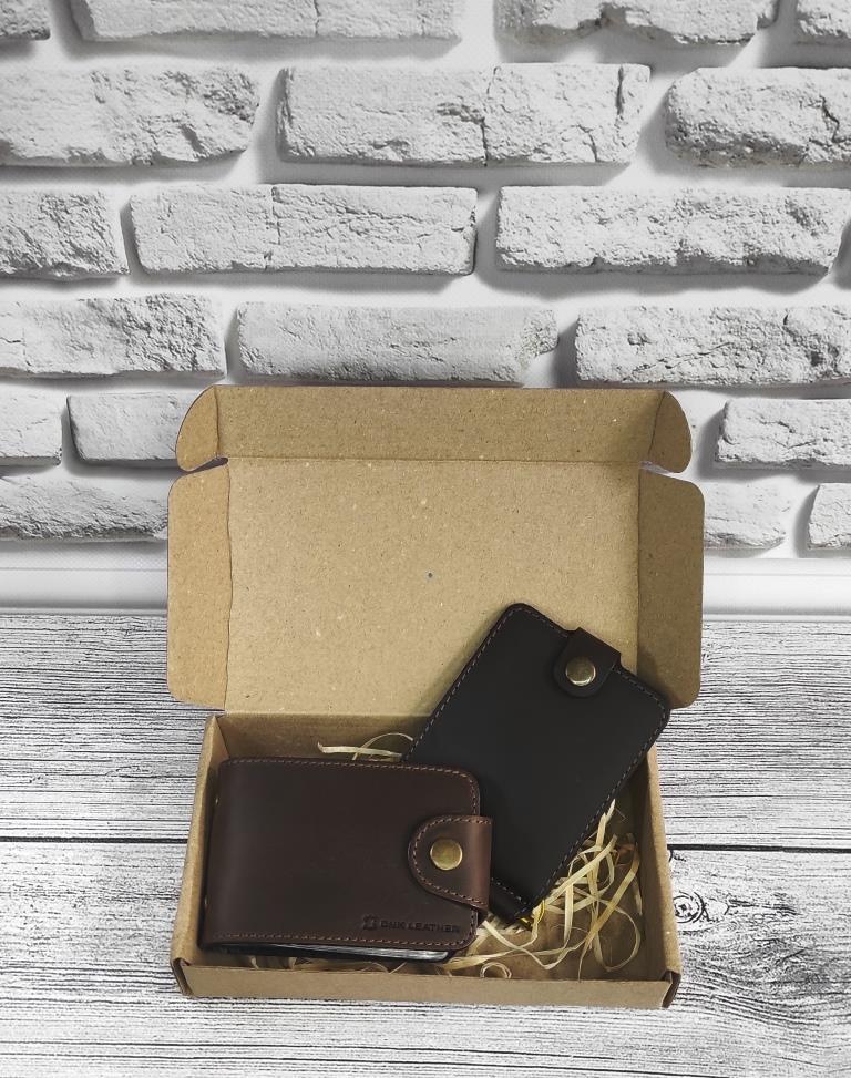 Подарунковий набір DNK Leather №15 (Затиск + картхолдер) коричневий